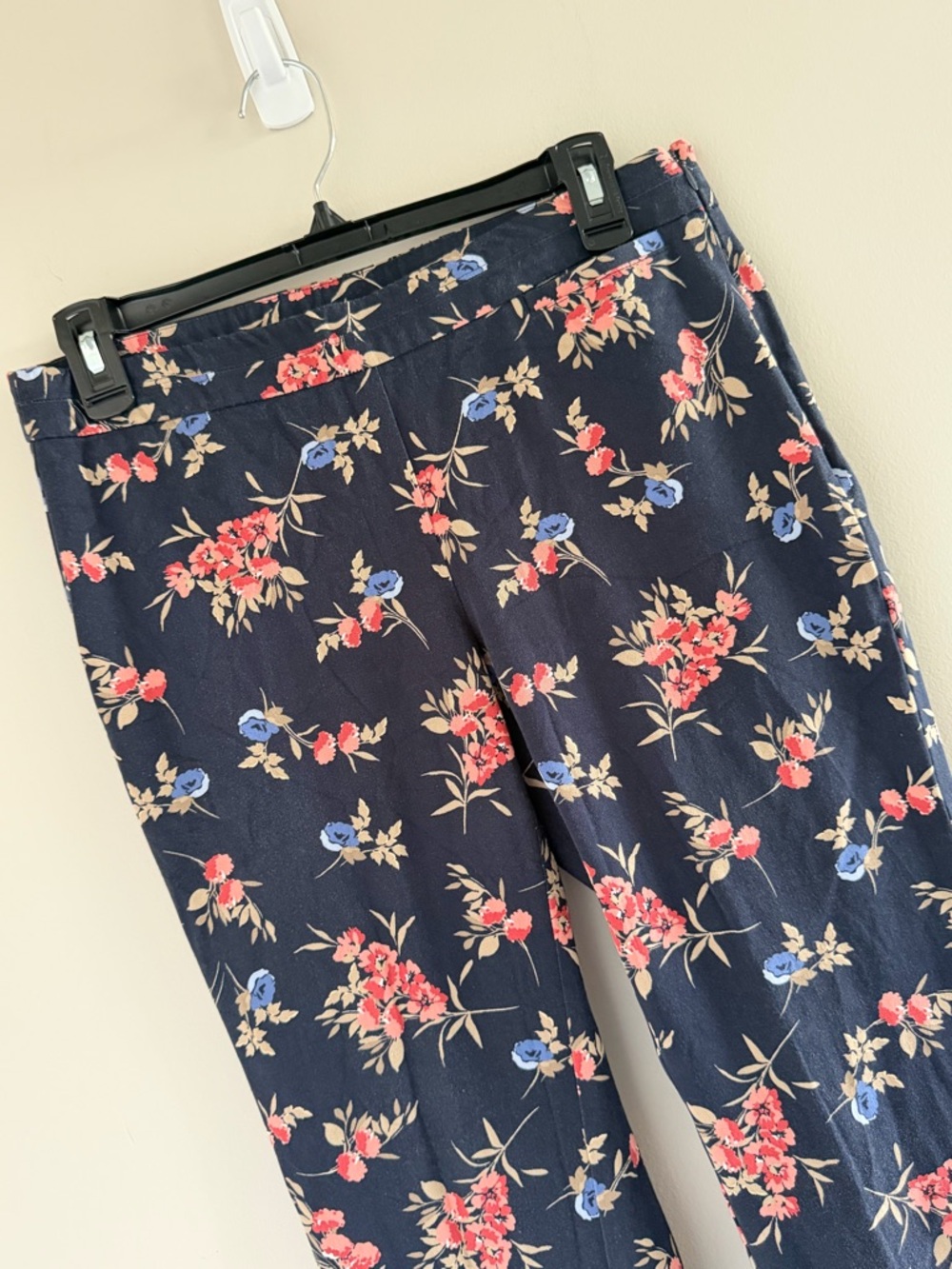 J Jill Stretch Pants Women 4 Navy‎ Floral Ankle Slim Fit Pull On Career Casual